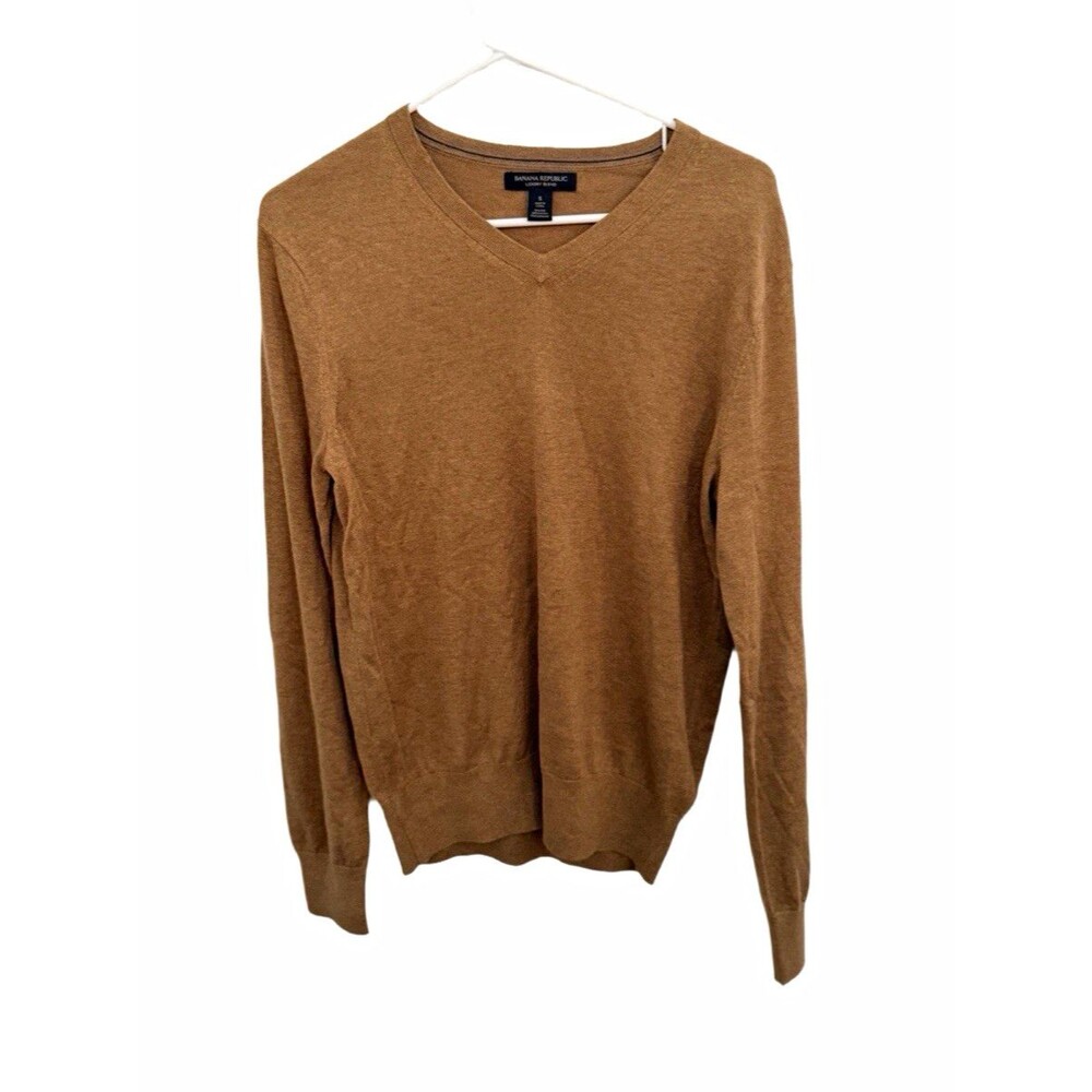Banana Republic Men's S Brown Solid Knit V-Neck Long Sleeve Pullover Sweater